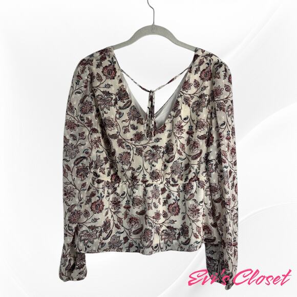 BCX Floral White Pink Embossed Women's Blouse. Rushed V.Neck Sz M. - Picture 2 of 9